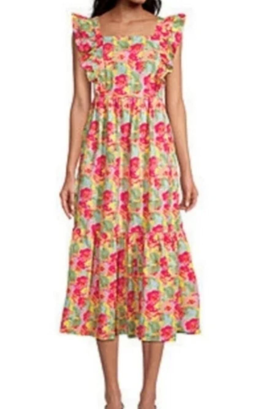 Peyton & Parker Pink Tiered Ruffle Midi Apron Dress XL Floral Cottagecore $89
